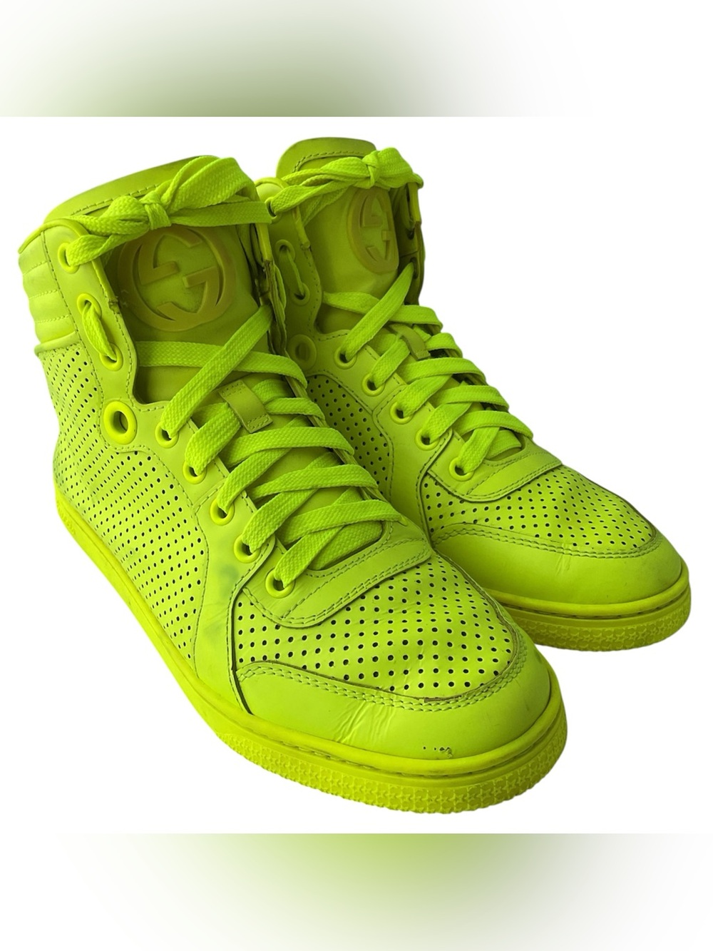 Gucci Coda Neon Green High Top Perforated Sneakers Women’s Size EU 37 / US 7